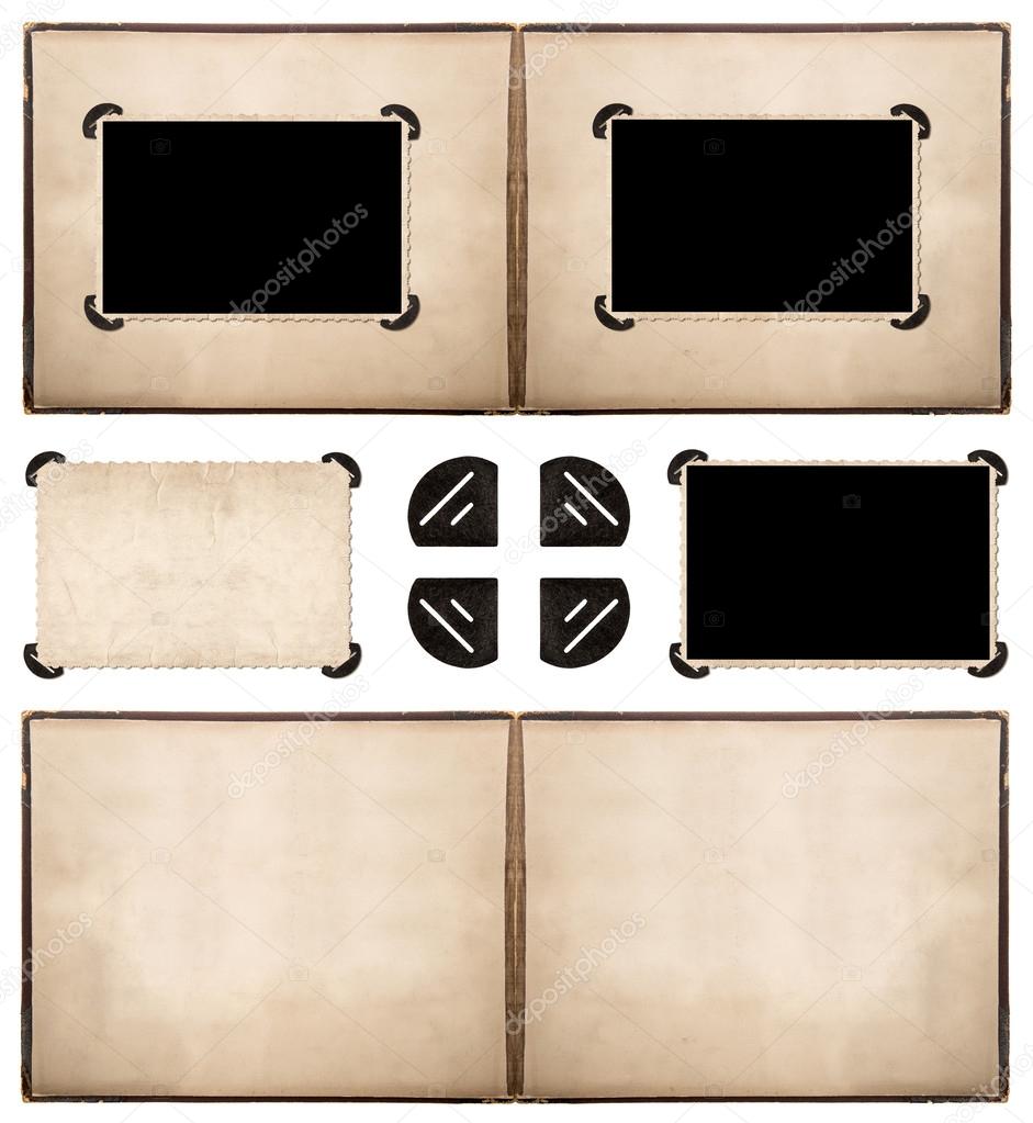photo album with frames and corners isolated on white