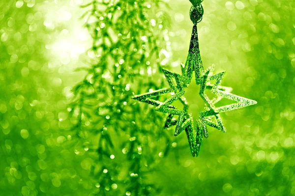 Silver star with green lights and decorations. christmas holiday — Stock Photo, Image