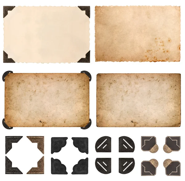 Old cardboards, photo cards, frames and corners isolated on whit — Stock Photo, Image
