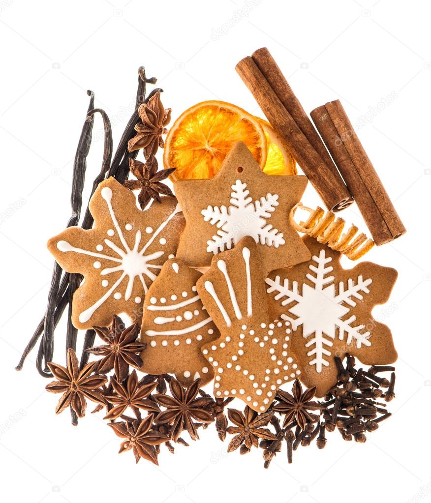 gingerbread cookies and spices. christmas food ingredients