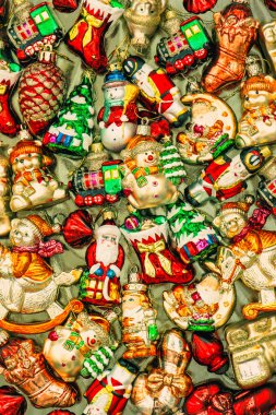 Yılbaşı ağacı süsleri baubles, oyuncak ve süsler. Retro st