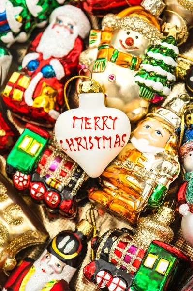 Christmas baubles, toys and ornaments. vintage colorful decorati — Stock Photo, Image