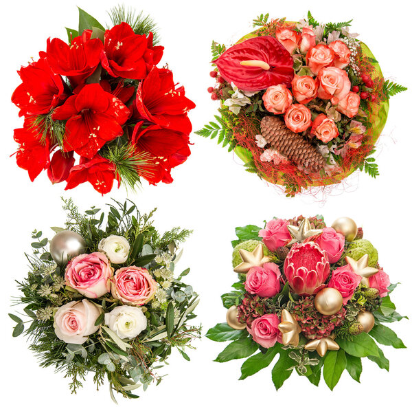 Flowers for Winter Holidays. Roses, amaryllis, protea