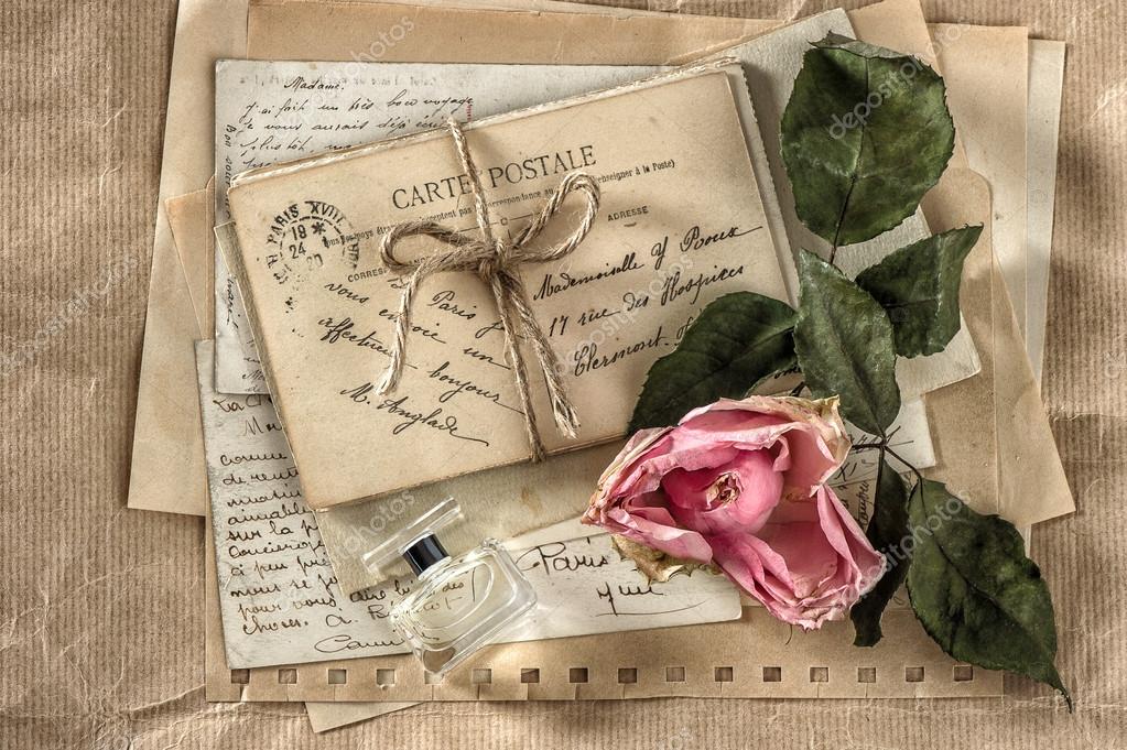 Old love letters, perfume and dried rose flower. scrapbook paper Stock  Photo by ©LiliGraphie 58979823