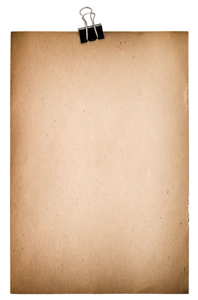 Old paper sheet with metal clip. Grungy textured cardboard — Stock Photo, Image