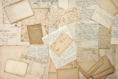 Eski mektupları, işaretlemeler, vintage kartpostallar. Eski kağıt textu