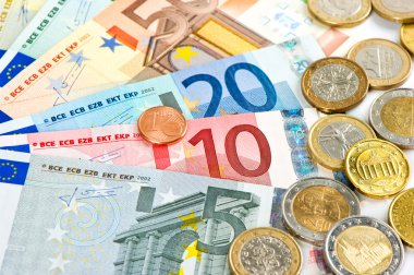 Euro para birimi. sikke ve banknot. nakit para