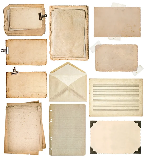 Gebruikte vellen. Vintage fotoboekpagina's, karton, muziek notities, — Stockfoto