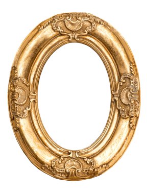 Altın oval çerçeve üzerinde beyaz izole. Barok tarzı antika nesneler