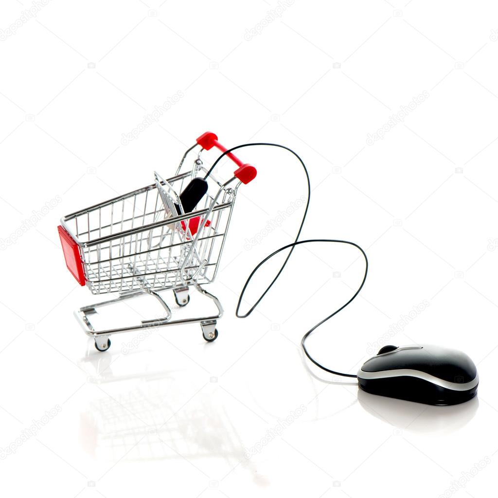 Computer mouse and shopping cart.