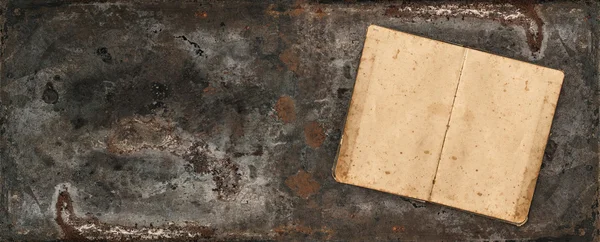 Open antique recipe book on rustic textured background — Stock Photo, Image