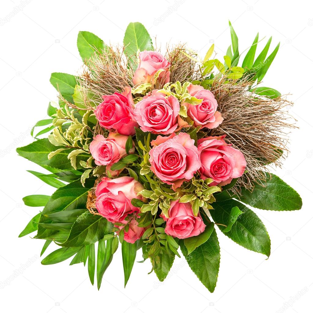 Bouquet of pink roses isolated on white. Mothers Day