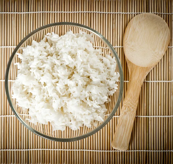 Steamed rice on bamboo background. Asian cuisine — Stock Photo, Image