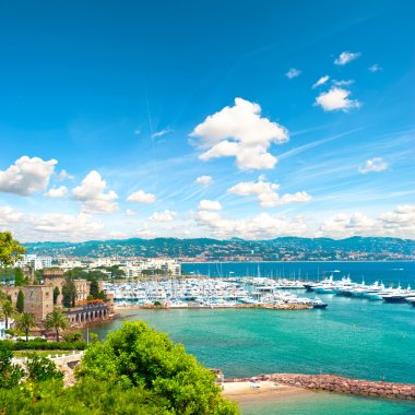 Mediterranean landscape with cloudy blue sky. French riviera