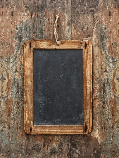 Antique chalkboard on wooden texture. Rustic background — Stock Photo, Image