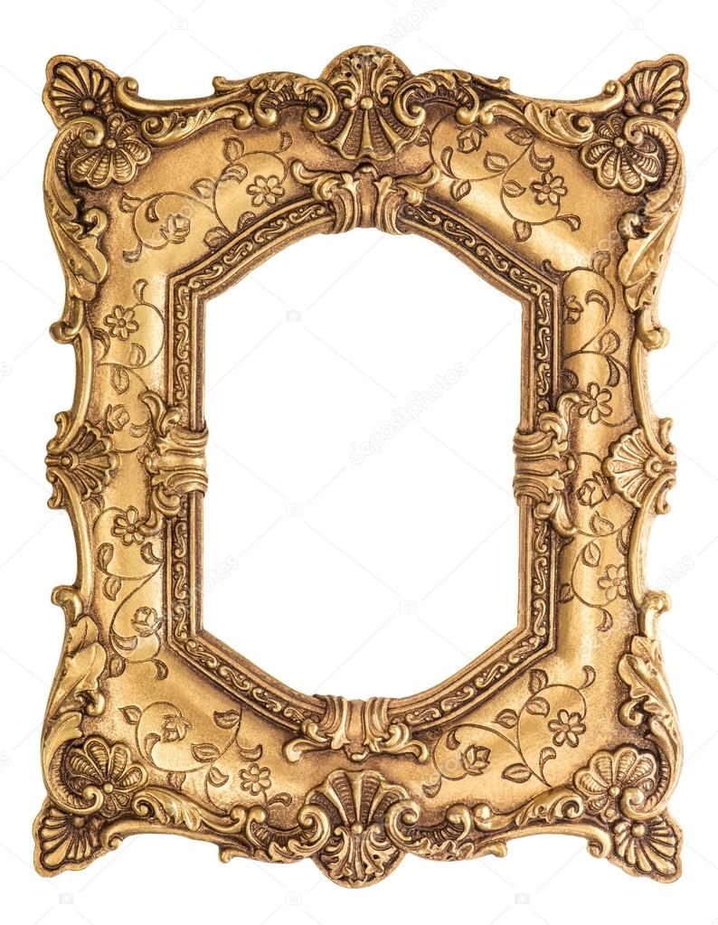 Golden baroque frame isolated on white background