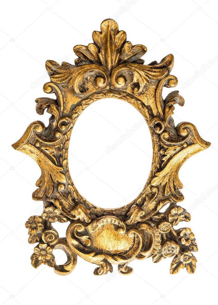 Baroque golden frame isolated on white background. Antique objec