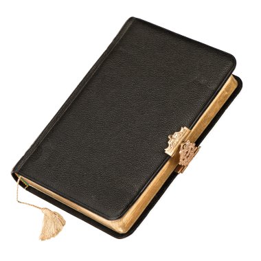 Leather cover book with golden decoration isolated on white