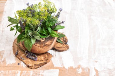 Taze otlar dere otu, kekik, adaçayı, lavanta, nane, fesleğen. Sağlıklı fo