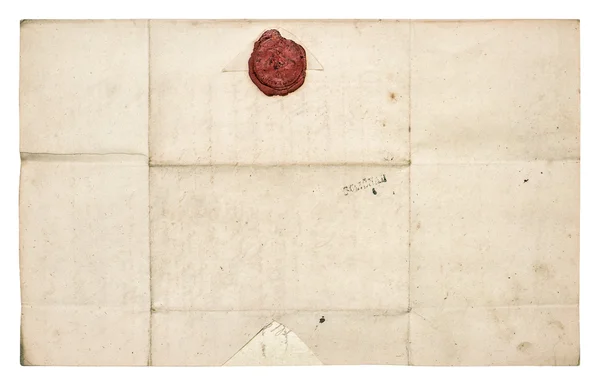 Hoja de papel antigua con sello de cera roja. Textura grunge —  Fotos de Stock
