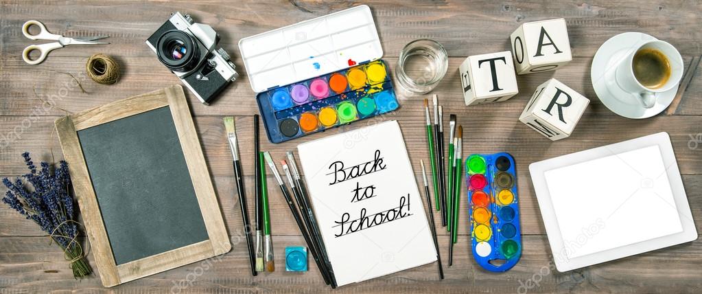 Back to school concept. Office supplies, tolls and accessories
