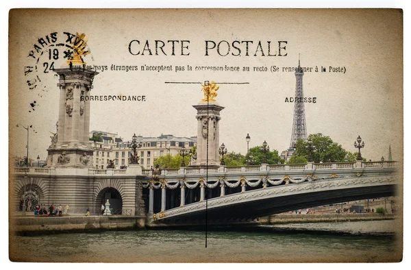 Franz. Postkarte aus Paris mit Wahrzeichen Brücke pont alexandre — Stockfoto