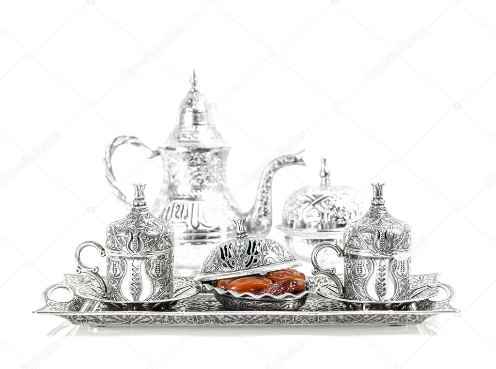 Silver tableware, dates, tea andcoffee cups