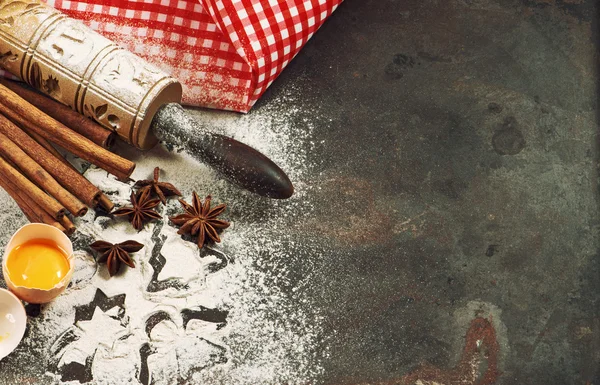 Comida de Natal. Cozimento ingredientes e portagens — Fotografia de Stock