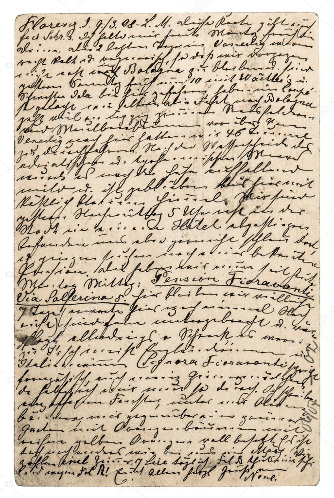 Old letter with handwritten text. Grunge texture background