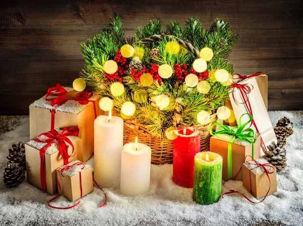 Decoración de Navidad con velas — Foto de Stock