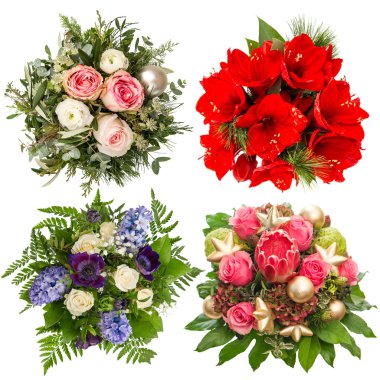 Flowers bouquet. Roses, hyacinth, amaryllis, protea isolated