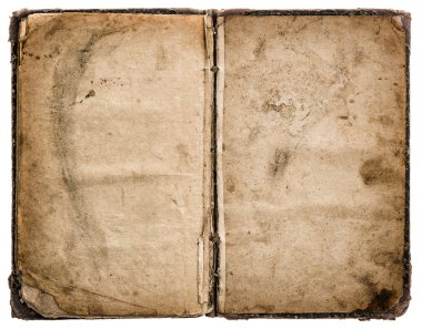 Old book isolated on white. Grungy worn paper texture clipart
