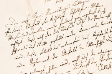 Old letter with handwritten text. Grunge vintage paper texture