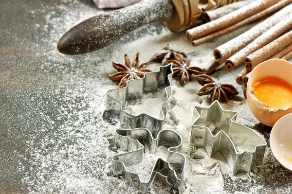 Ingredientes de cozedura de preparação de massa. Comida de Natal — Fotografia de Stock