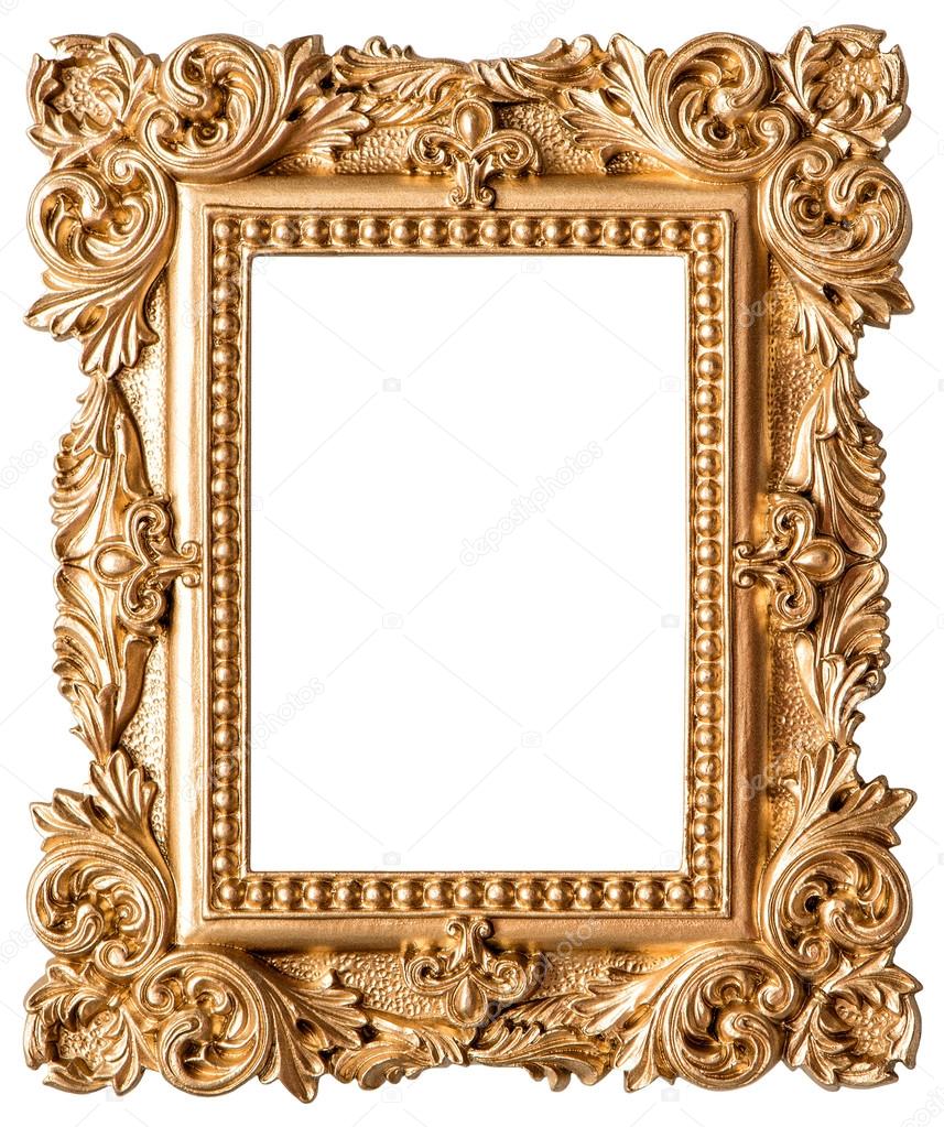 Golden picture frame isolated on white background