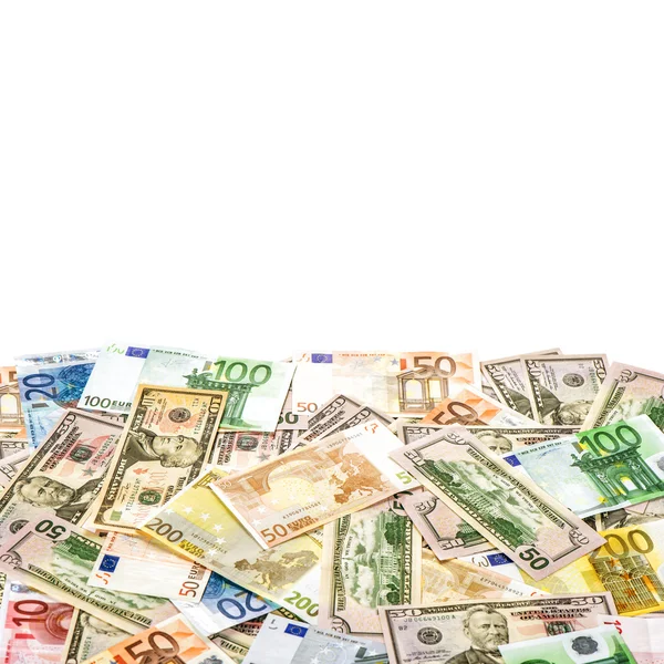 American dollars and euro banknote. Money background — Stok fotoğraf