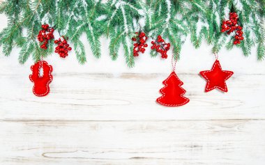 Christmas tree border red decorations. Vintage style