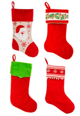 Christmas stocking. Red sock for gifts. Ornaments