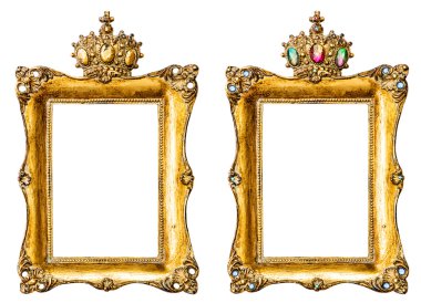 Golden picture frames decorated with gemstones
