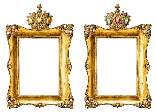 Golden picture frames decorated with gemstones — Zdjęcie stockowe