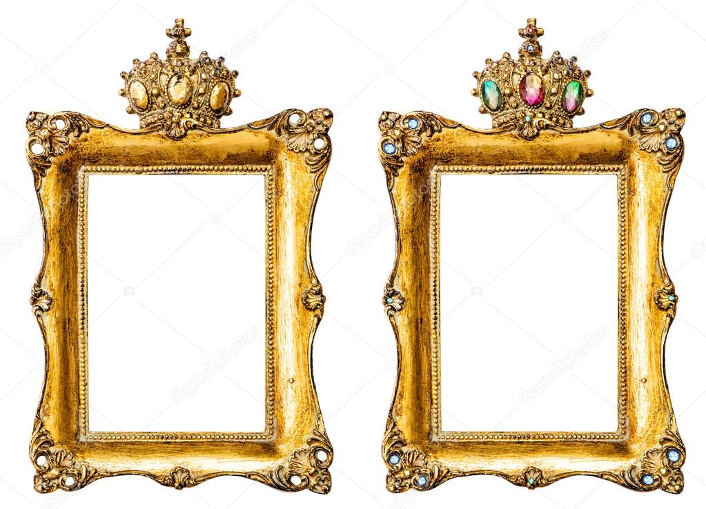 Golden picture frames decorated with gemstones