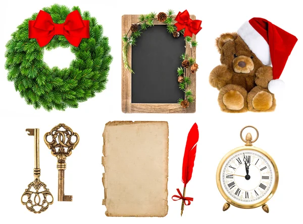 Kerstdecoratie en ornamenten op witte geïsoleerd — Stockfoto