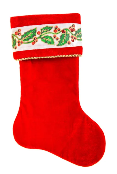クリスマスのストッキング。サンタさんのギフト白で隔離赤い靴下 — ストック写真