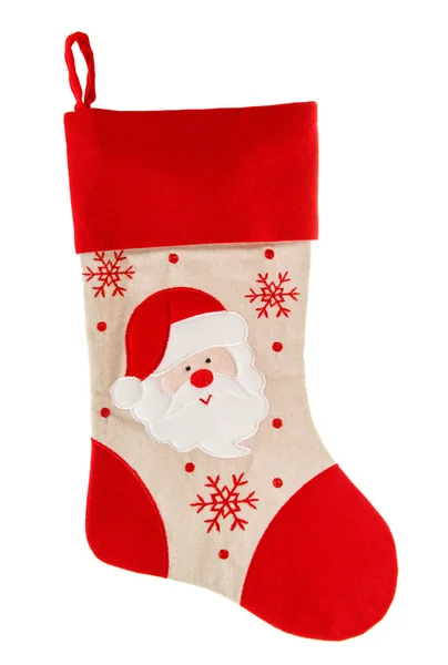 Christmas stocking. Red sock. Santa Claus and Snowflakes — Stock Photo, Image