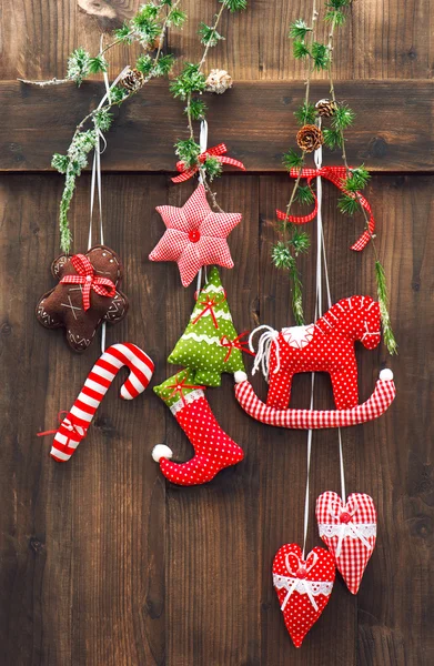 Christmas decoration over rustic wooden background — Stock Photo, Image