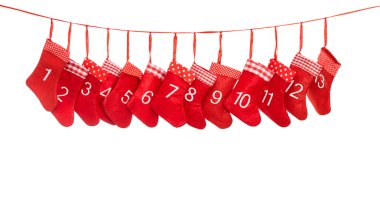 Advent calendar 1-13. Red christmas stocking decoration