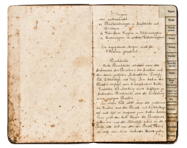 Antique recipe book with handwritten text — Stock Photo, Image