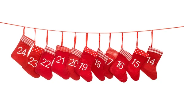 Calendrier de l'Avent 14-24. Décoration de bas de Noël rouge — Photo