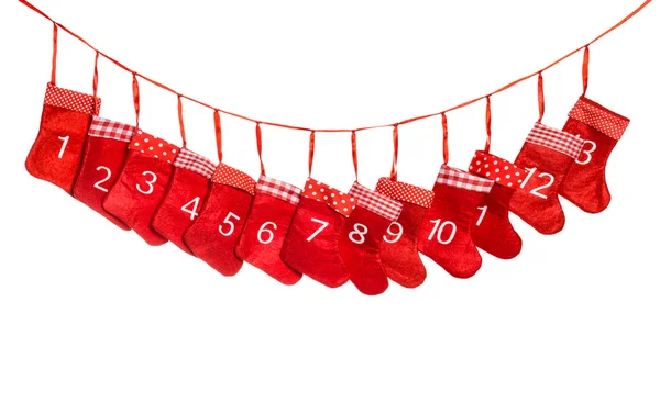 Advent calendar. Christmas decoration red stocking — Stock Photo, Image