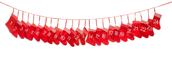 Advent calendar 1-24. Red christmas stocking decoration — Stock Photo, Image
